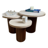 3 stone and walnut nesting coffee tables