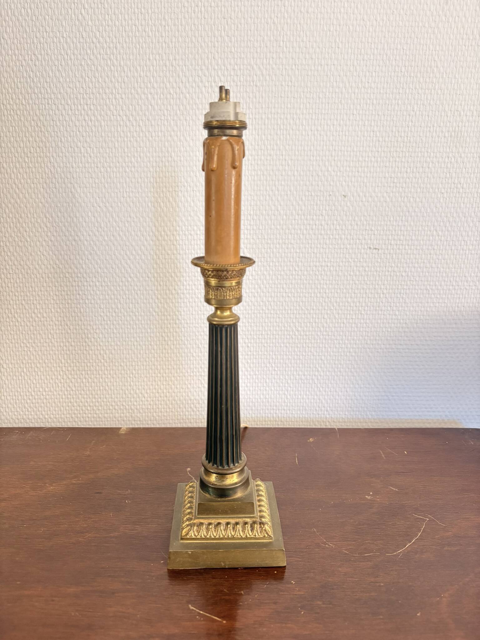 Antique Column Candle Holder Lamp Golden Brass Empire Directoire Neo-Classical