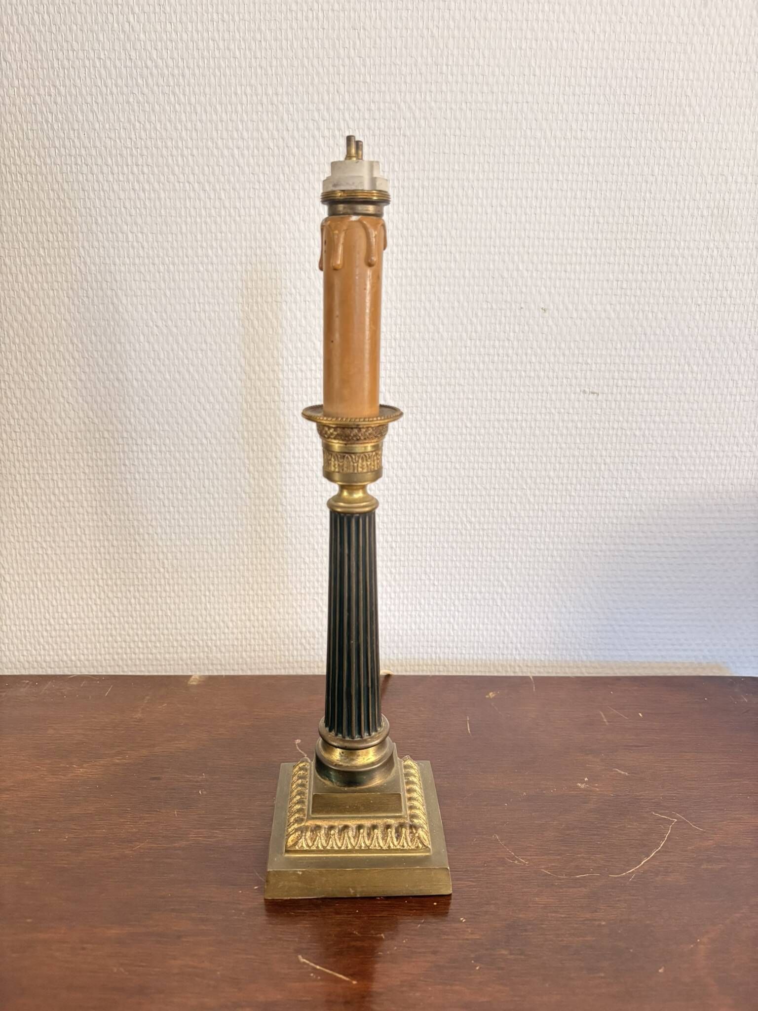 Antique Column Candle Holder Lamp Golden Brass Empire Directoire Neo-Classical