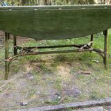 Large vintage oval drop leaf table in green lacquered bamboo rattan 158/106