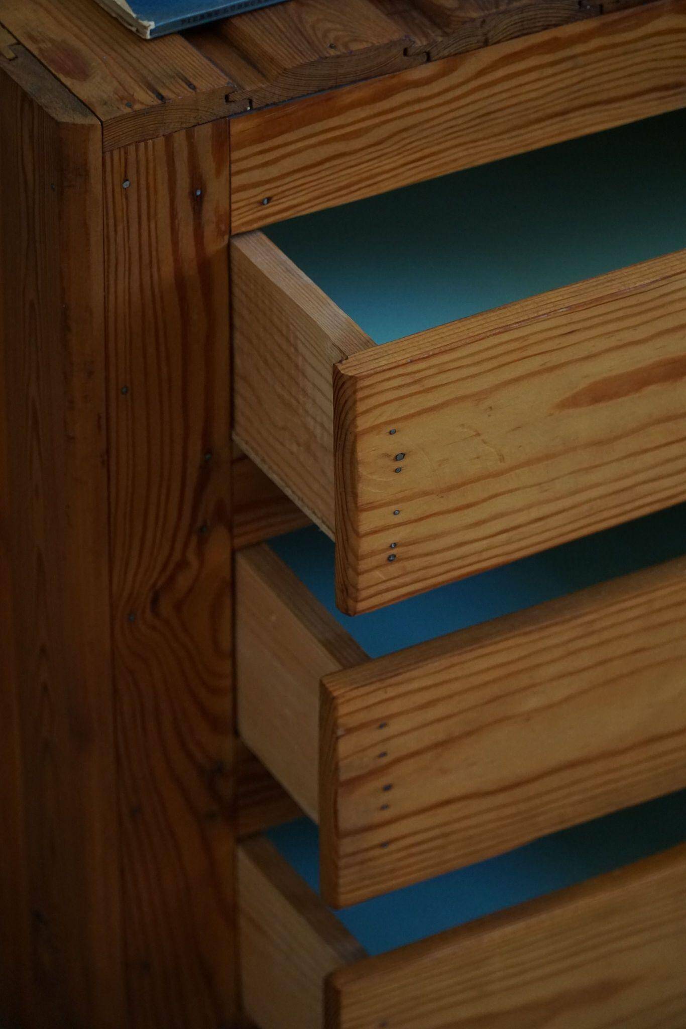 Free-standing primitive pine commode, mid-century Swedish, 1950s.