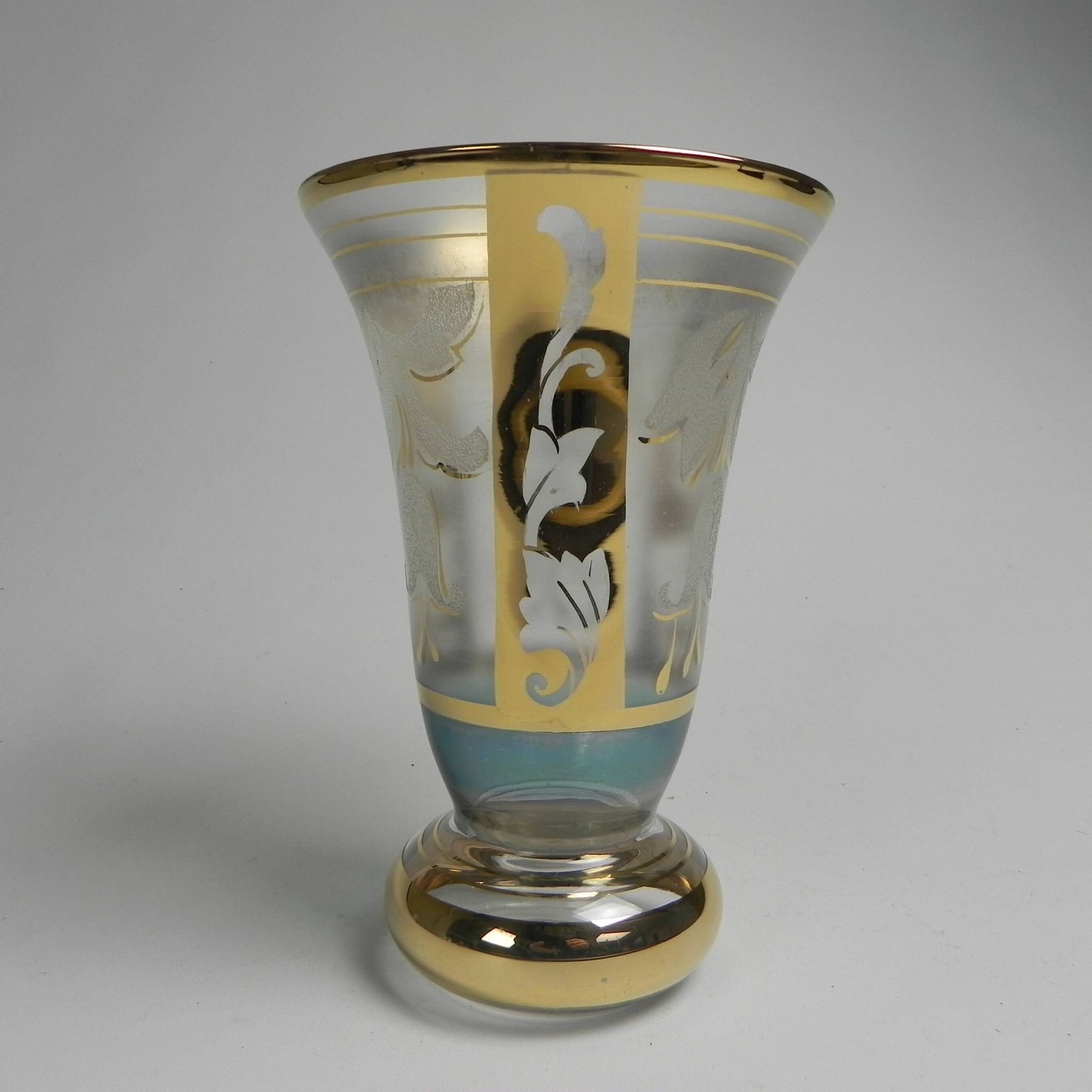 Glass vase with gold decorations, Belgium, 1930s