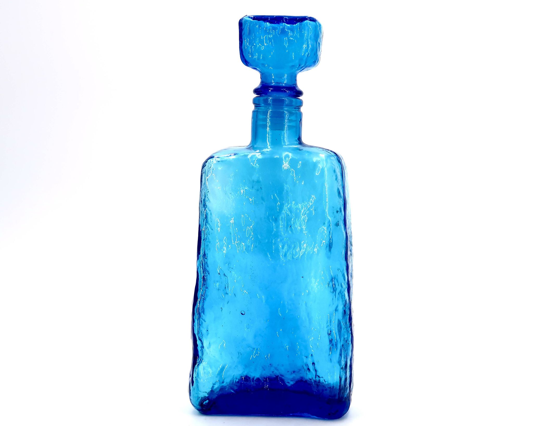Carafe Italienne Empoli en verre bleu, années 60