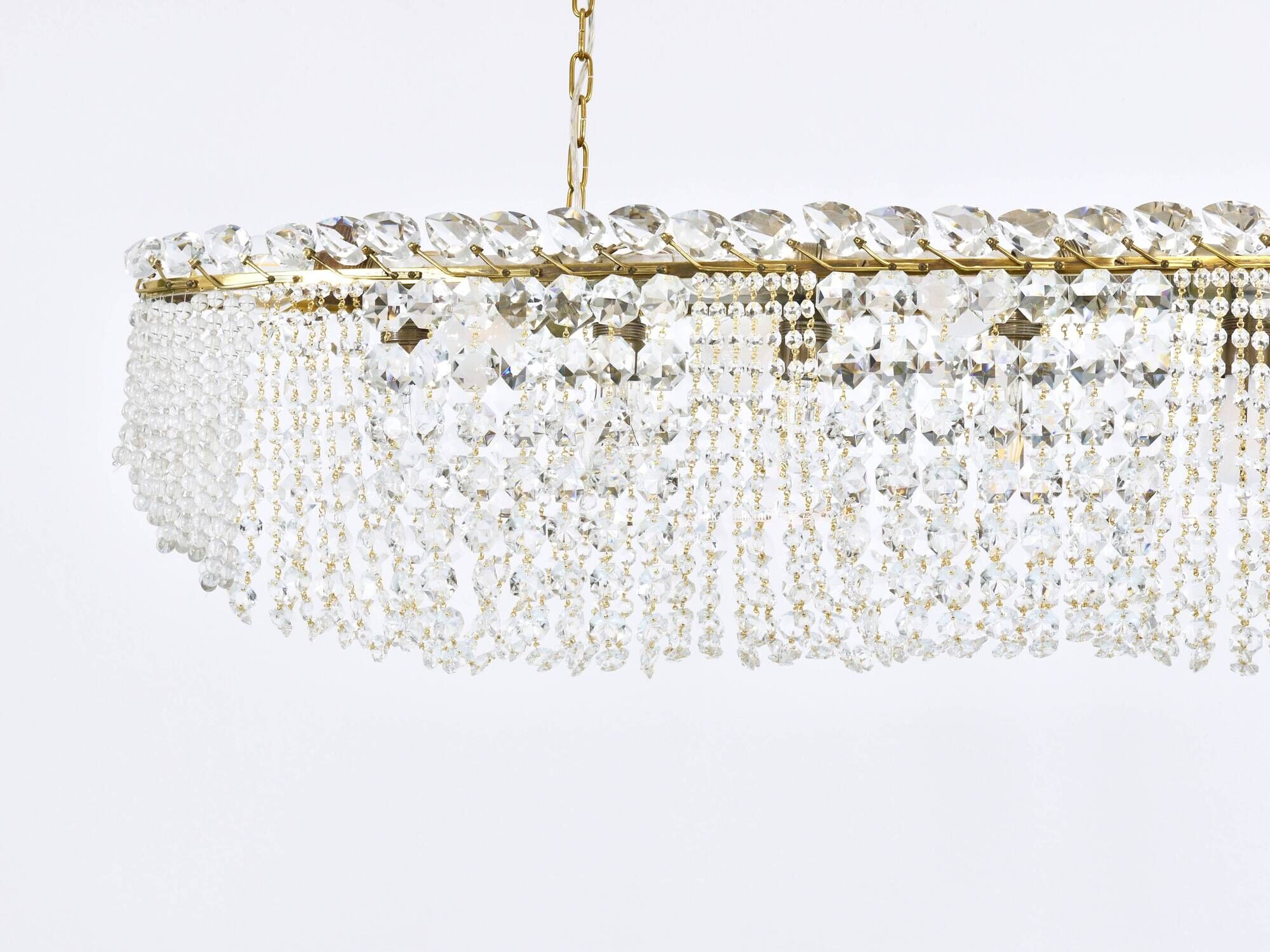 J.T. Kalmar Josef Frank 58" Zeppelin Crystal and Brass Chandelier, Vienna, 1950s