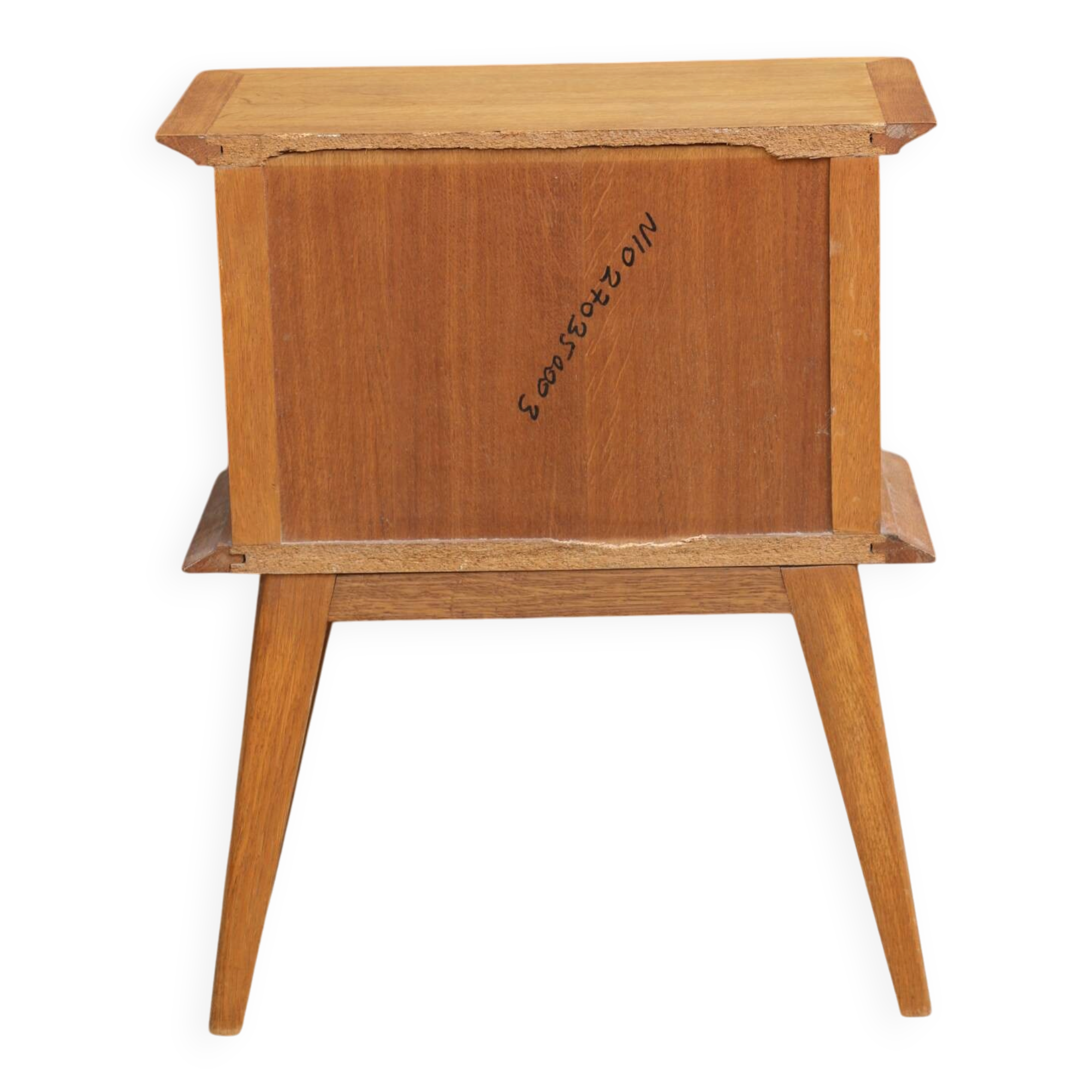 Crossed lattice bedside table veneered in oak