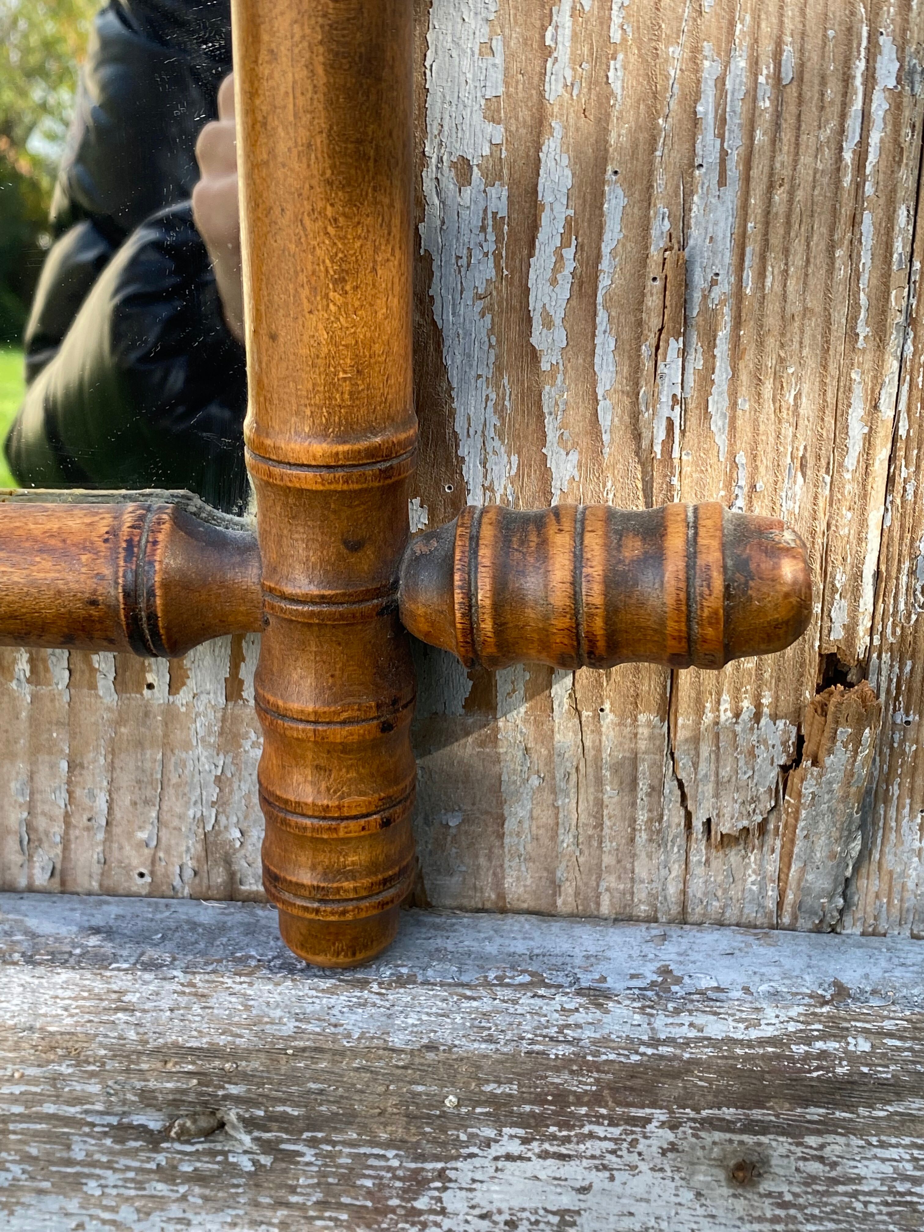 Bamboo-style wooden mirror, 54 x 48 cm