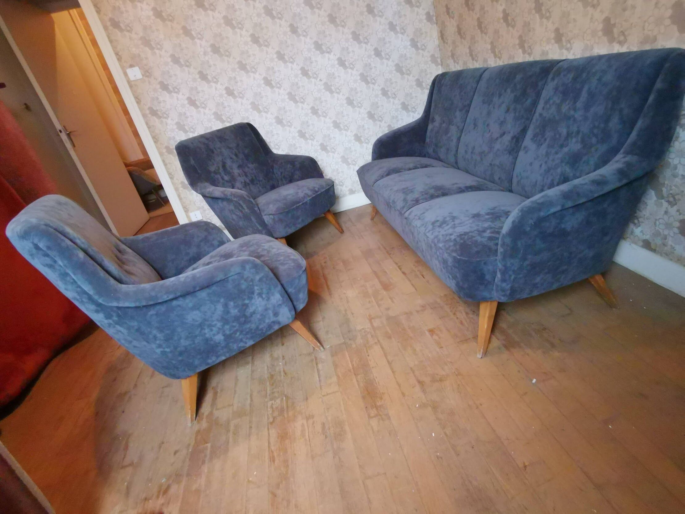 3 seater sofa 50s 60s gray velvet