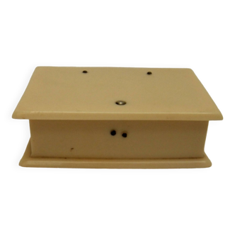 Old ivory-colored Bakelite travel stamp box with 2 compartments