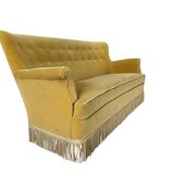 Vintage ochre yellow sofa / three-seater with fringes