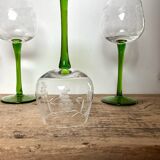 5 mouth-blown Alsace glasses, grape decoration