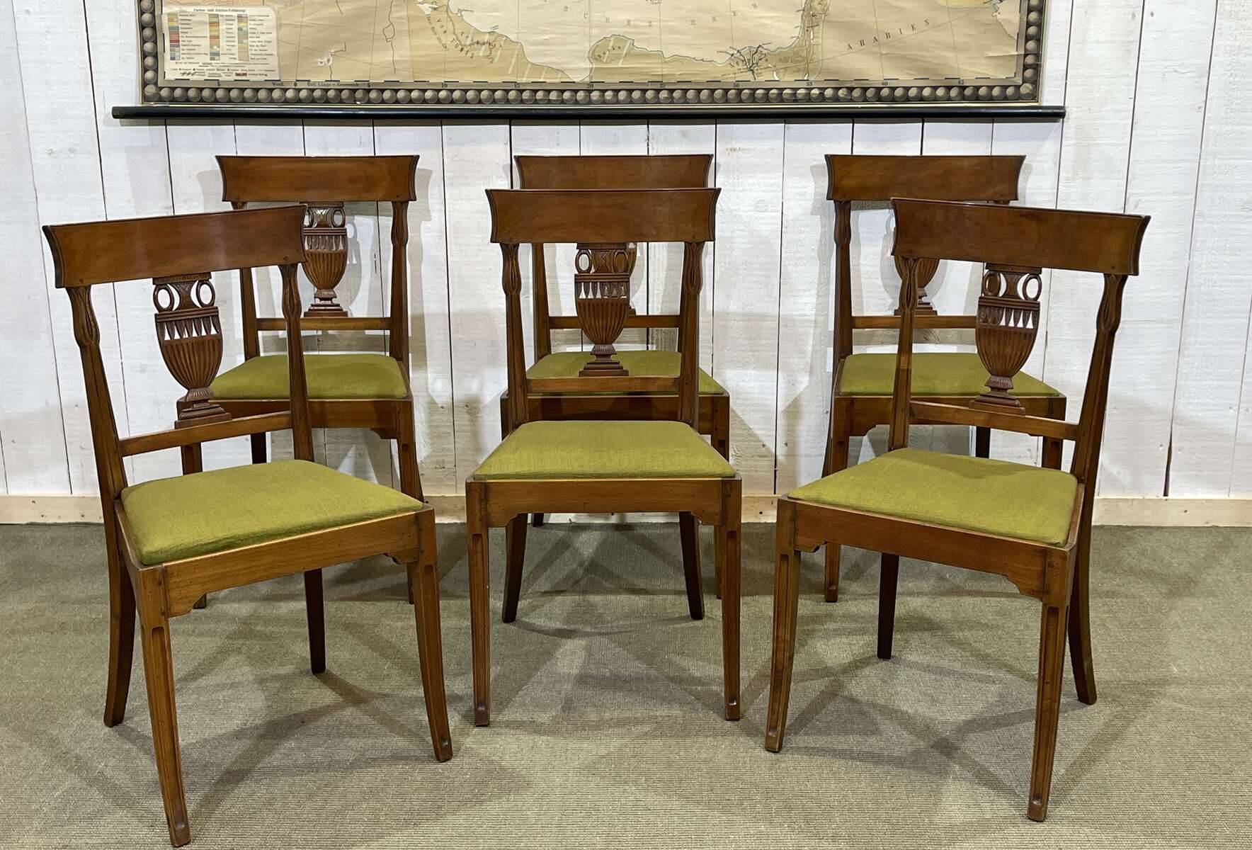 Set of 6 Directoire style cherry wood chairs, 1960s.