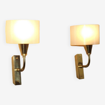 Pair Single French Vintage Retro Wall Lights Gold Metal With Plastic Shades 4599