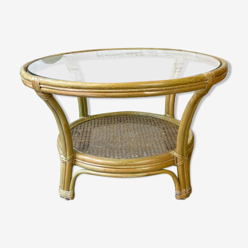 Rattan and glass coffee table