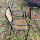 3 welded metal and rattan armchairs