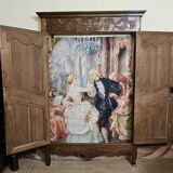 Louis XV period wardrobe façade, solid wood architectural elements, richly carved.