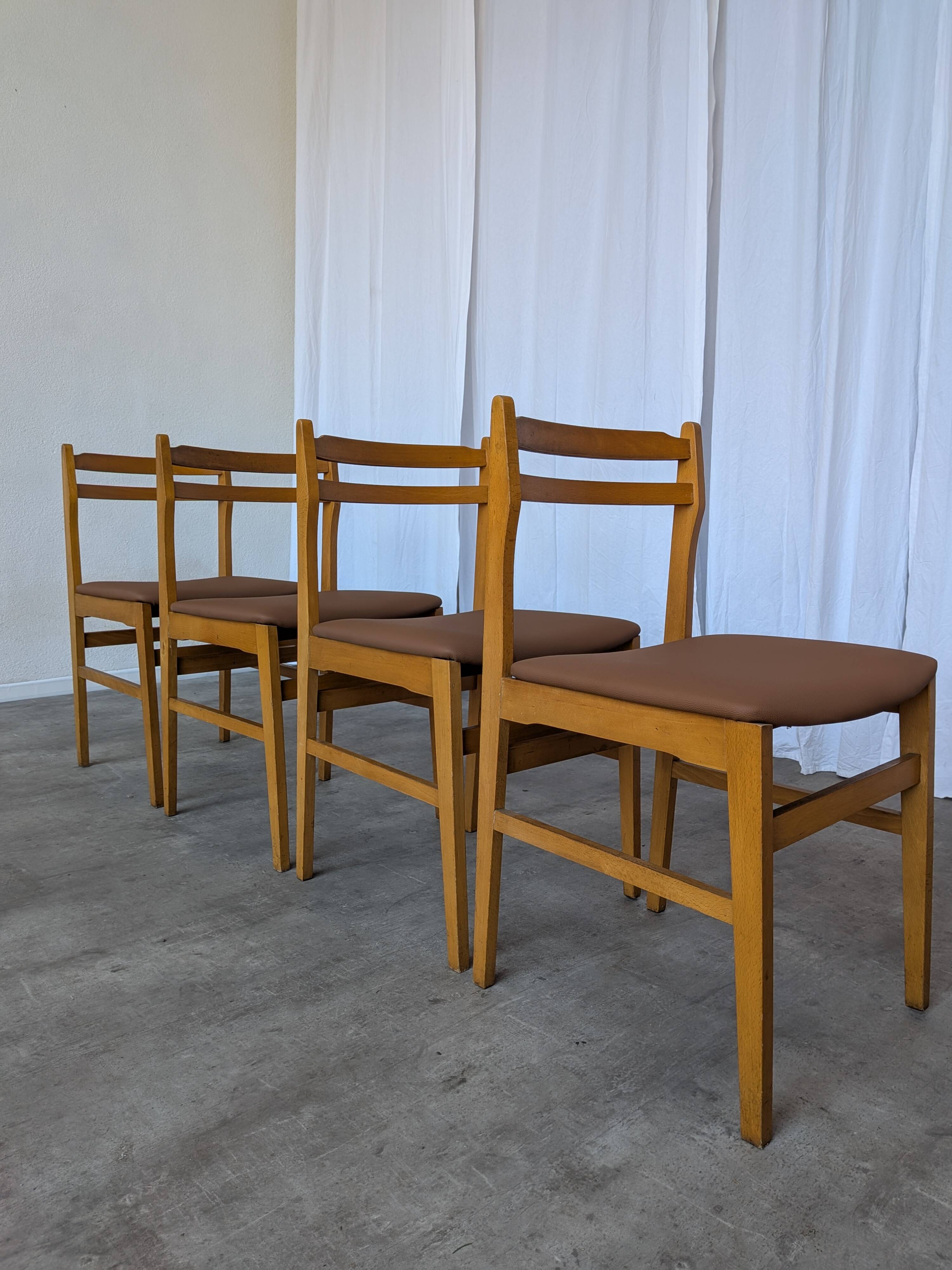 Set of 4 Vintage Branko Ursic Dining Chair: 1970s Scandinavian Wood & Brown