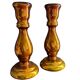 Pair of eglomised glass candle holders