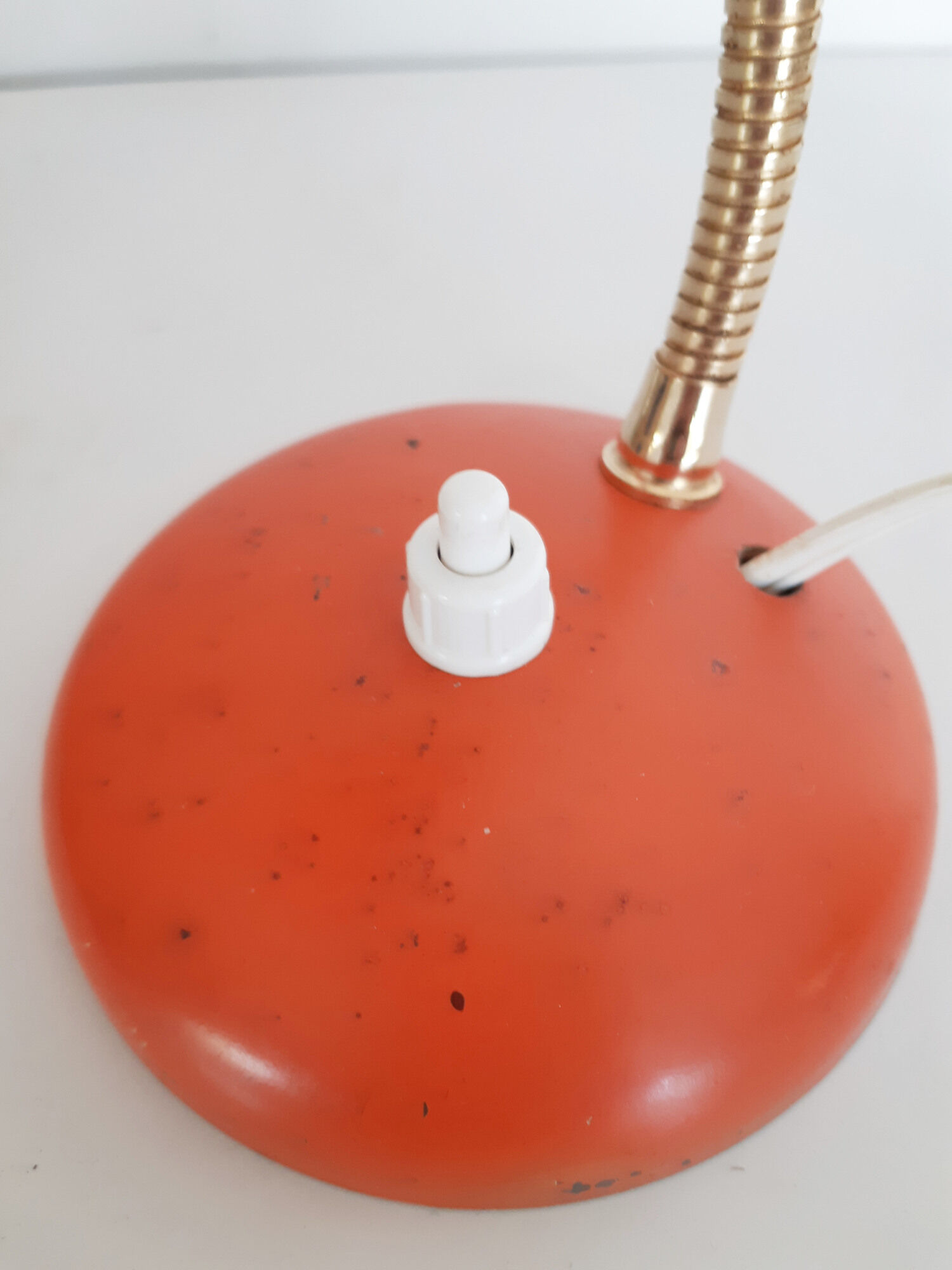 Orange tabletop casserole lamp, desk lamp, flexible, 50s, vintage French