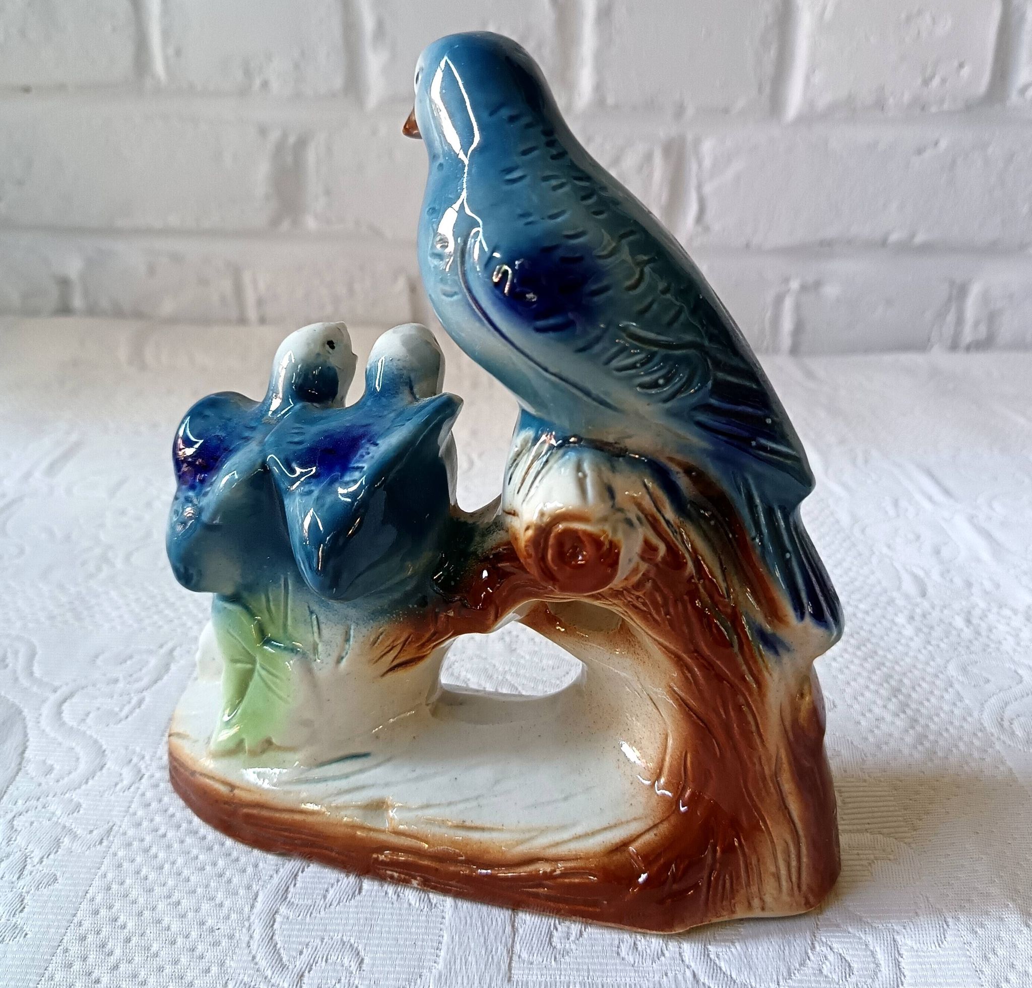 Statuette oiseaux porcelaine irisée vintage kitsch