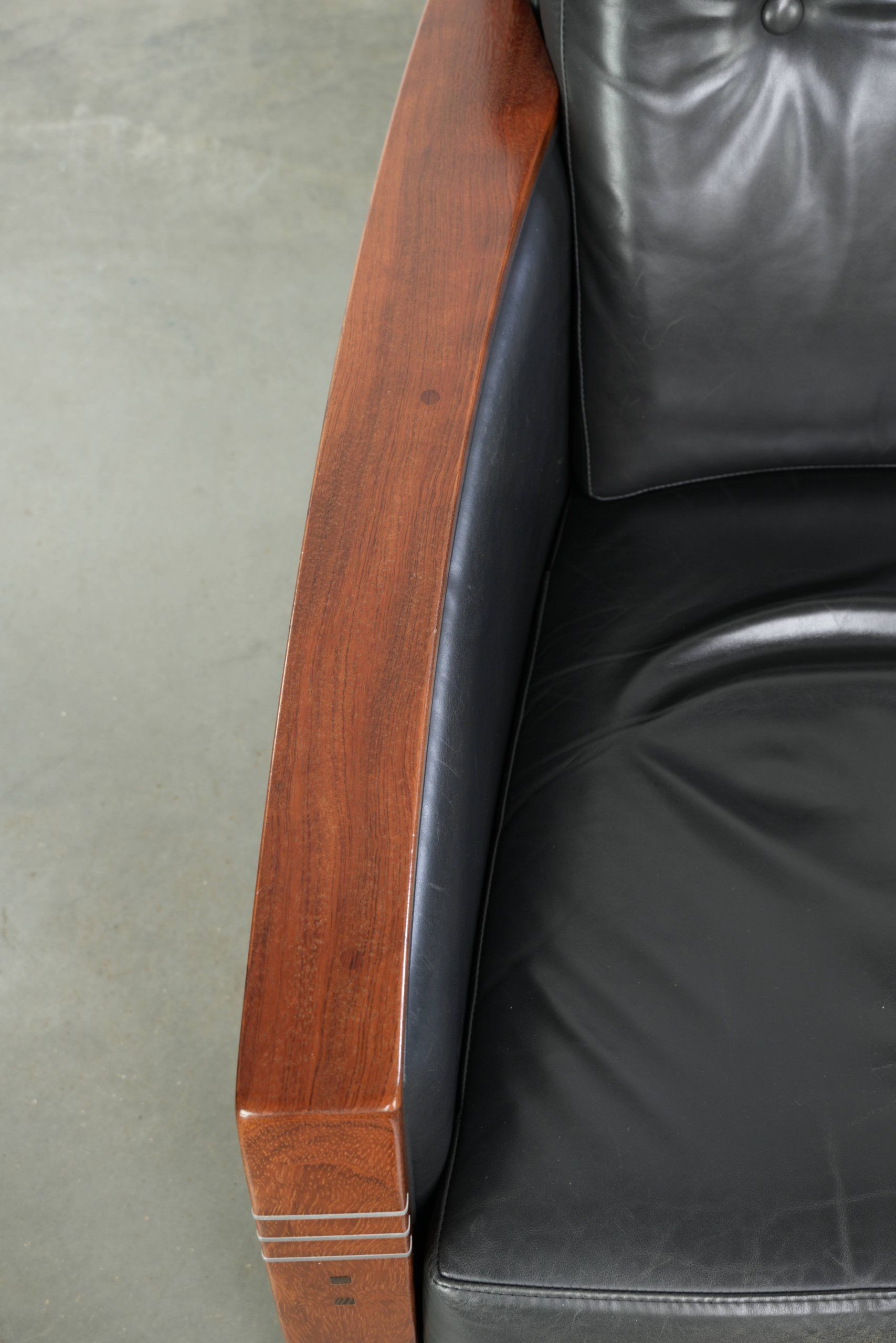 Black cowhide Art Deco design armchair