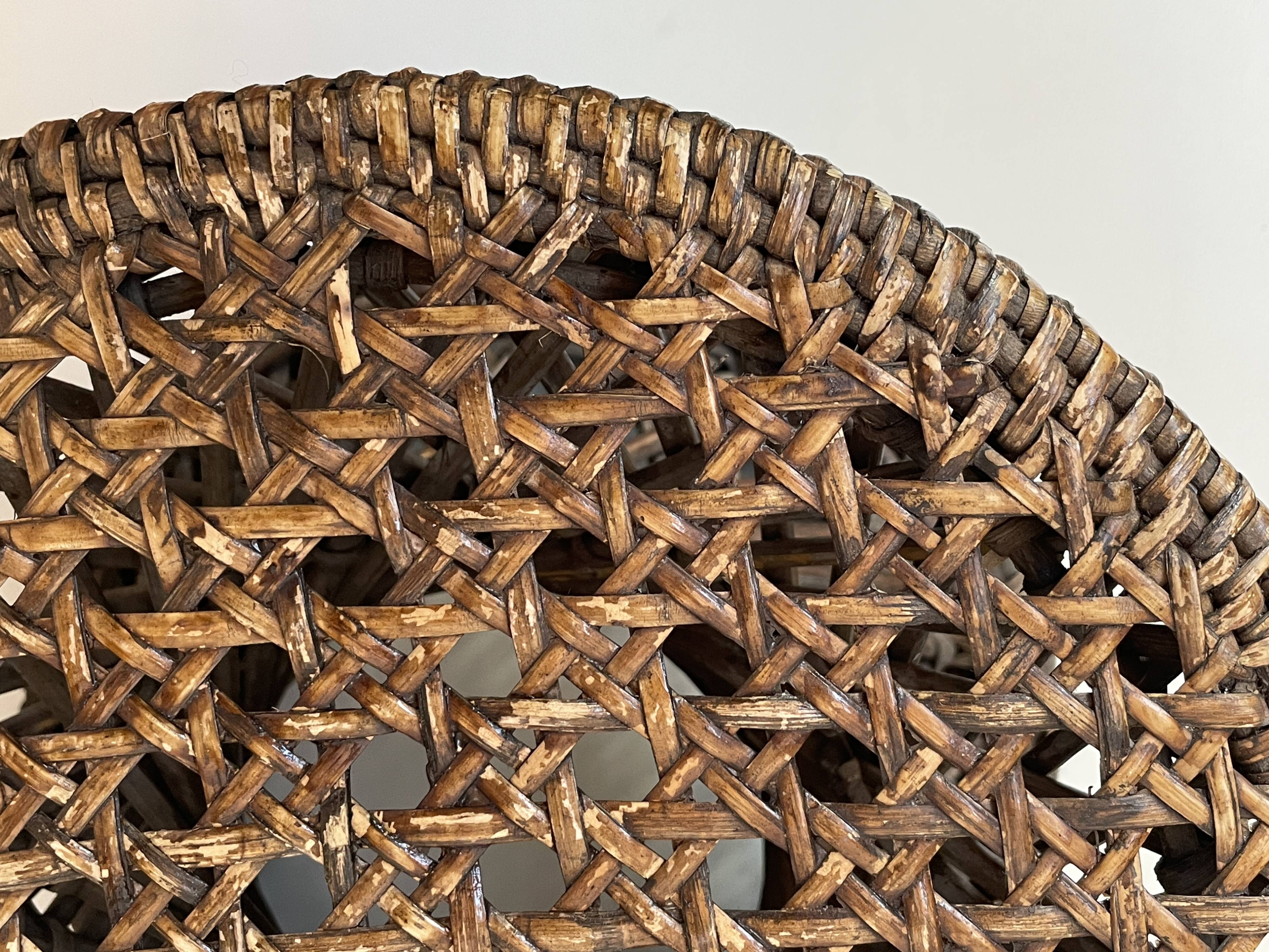 Bolster or small Diabolo stool in Rattan and Cannage