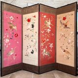 Paravent 4 panneaux japon XIXem, broderie soie oiseau