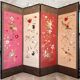 4-panel Japanese screen, 19th century, bird silk embroidery