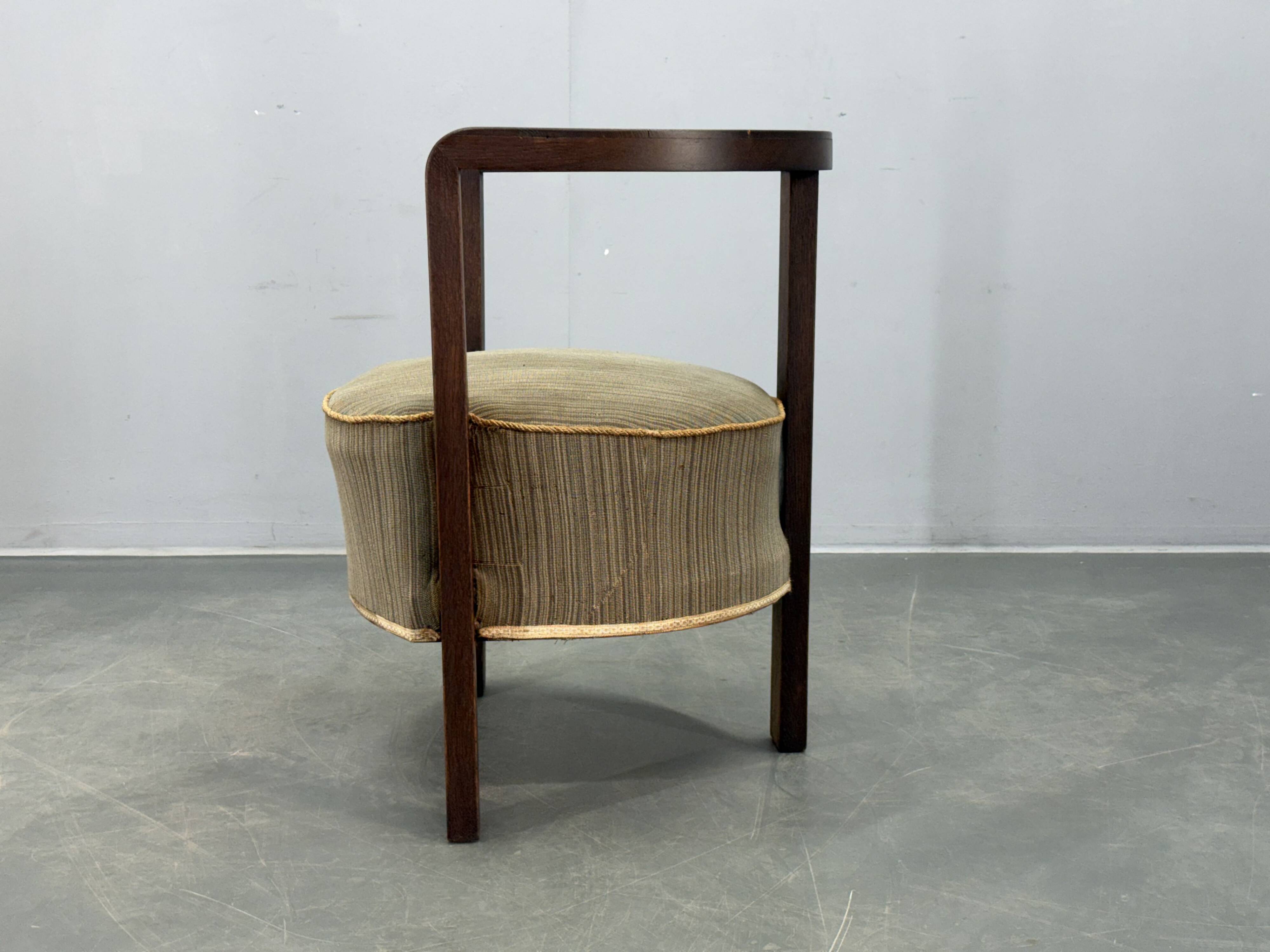 1930s Czech Art Deco Solid Oak Armchair