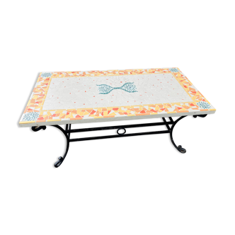 Table basse pieds fer plateau mosaïque