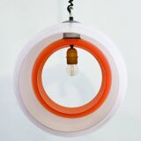 Mid-century Murano Glass White and Orange Suspension model "Eclisse" by Carlo Nason for Mazzega, Ita