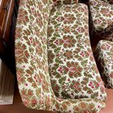 Fauteuils et canapé vintage pieds compas 1950 ancien motif floral