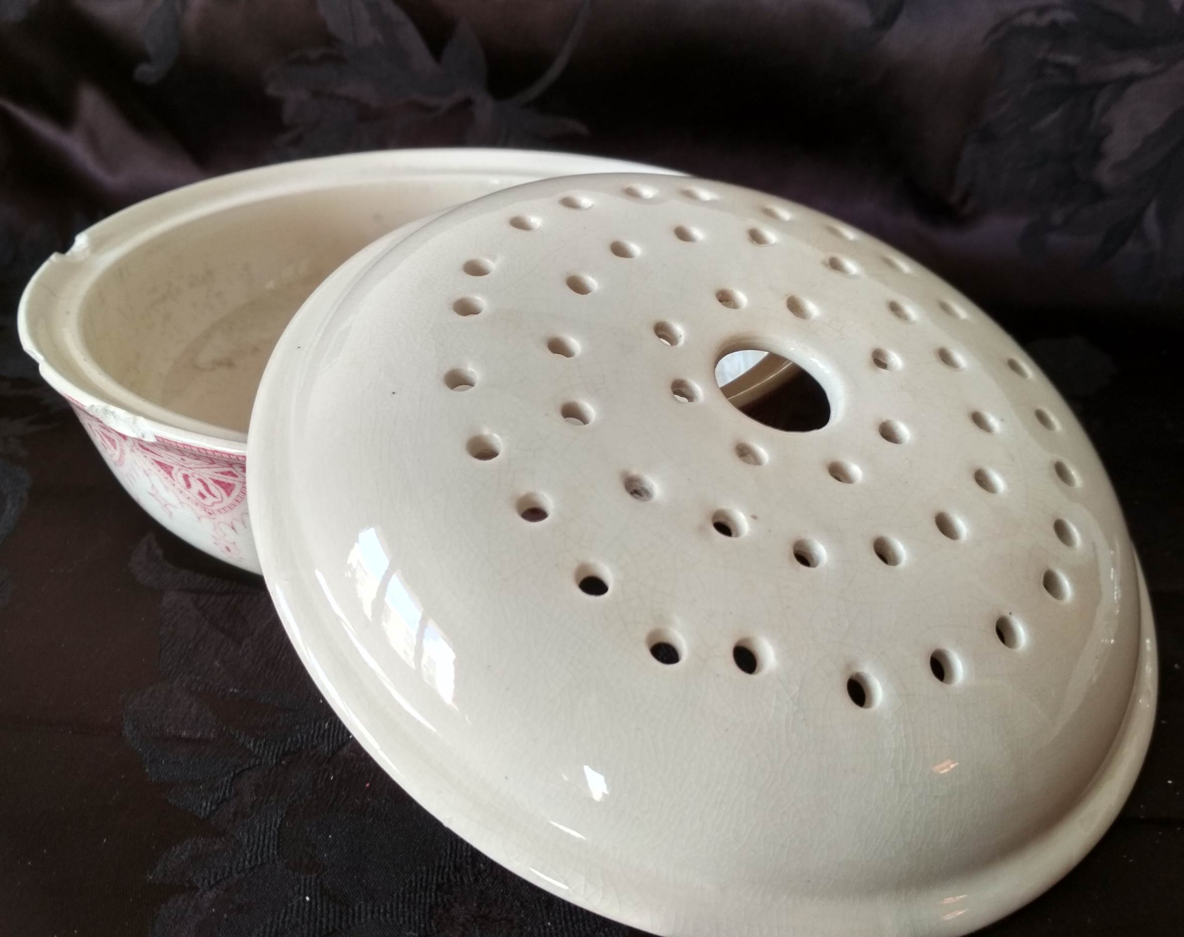 Hollow plate fruit drain - sarreguemines earthenware "calcutta"