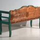 Banc ancien peint vert en bois de pin – Europe centrale, vers 1910