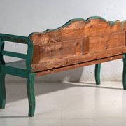 Old bench painted green in pine wood – Central Europe, around 1910