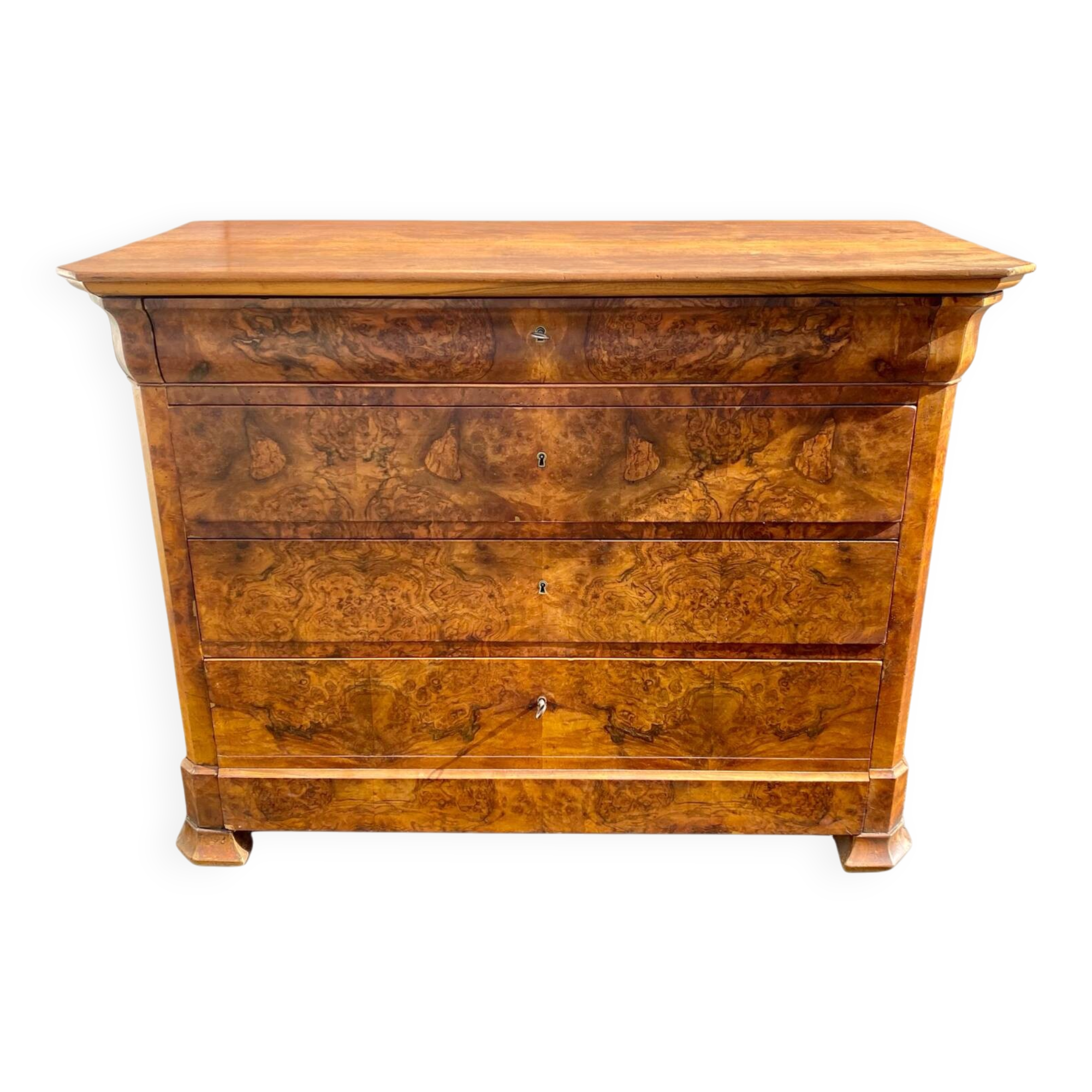 Walnut burl commode, 19th century, Louis Philippe style.