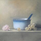 Still life with pot, grapes and anemone