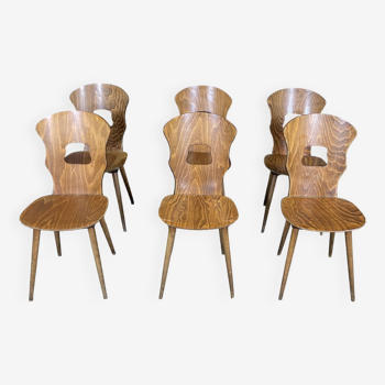 Lot de 6 chaises bistrot bois Baumann Gentiane France années 60