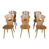 Set of 6 wooden bistro chairs Baumann Gentiane France 1960s