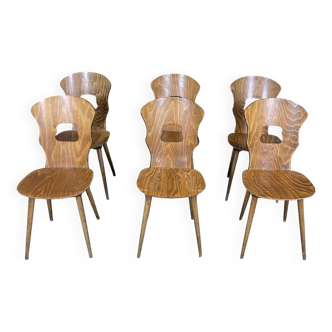 Lot de 6 chaises bistrot bois Baumann Gentiane France années 60