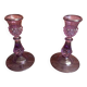 Pair of Antique CRISTAL D’ARQUES Candle Holders Moulded Purple Glass Vintage