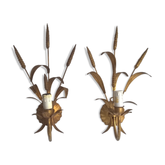 Paire d'appliques épis de blé doré