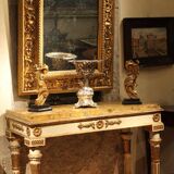 Italian Louis XVI White Lacquer and Giltwood Console with Scagliola Siena Marble Top