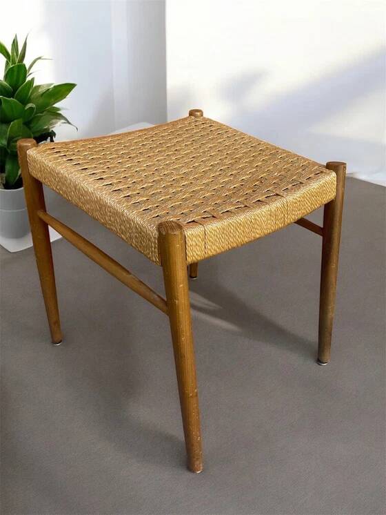 Scandinavian wooden and rope stool, 1950s-60s
