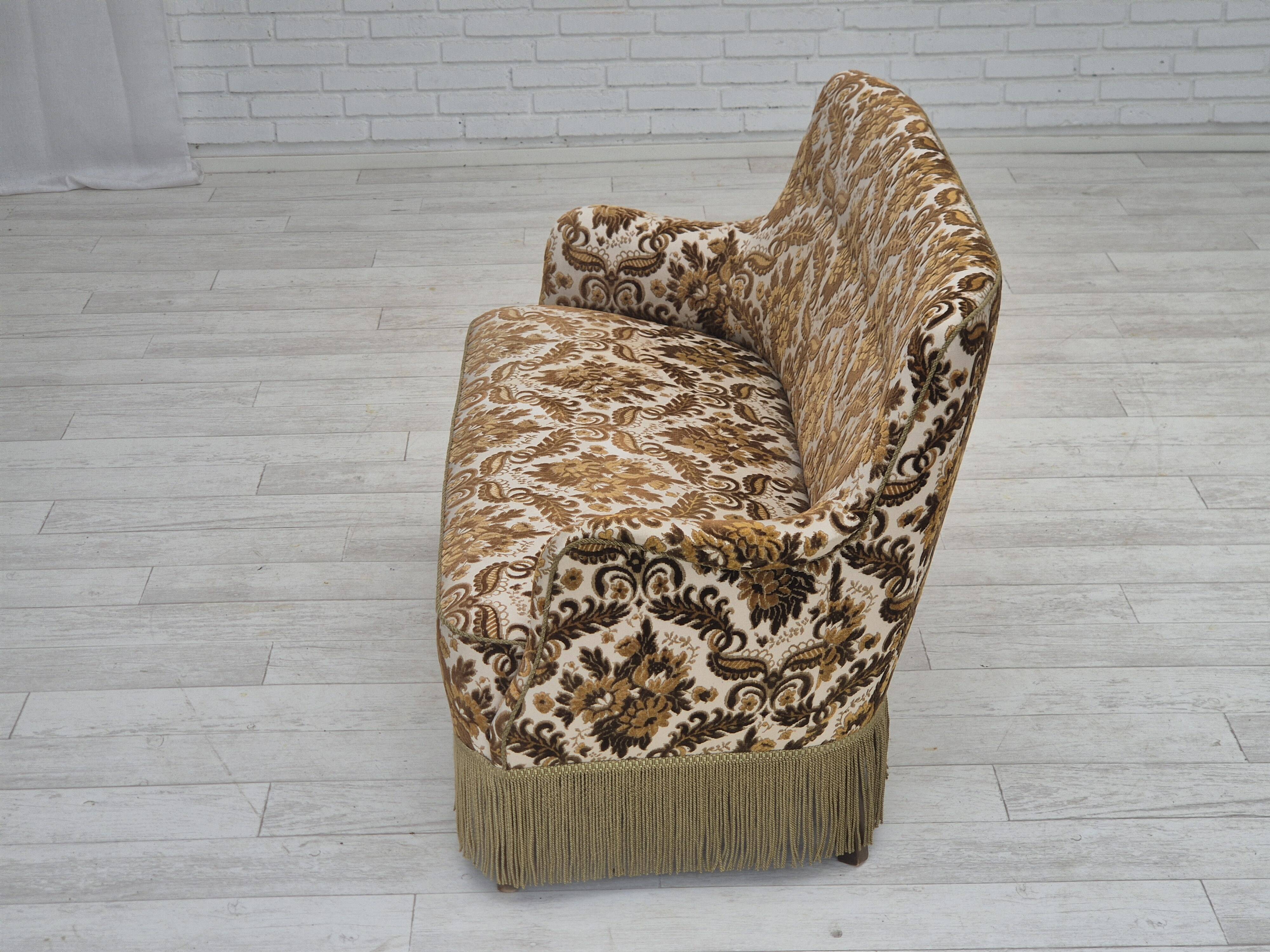 1960s, Danish 2-seater sofa, brown/beige furniture fabric, ash wood legs.