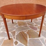 Extendable round table Teak by Tricoire & Vecchione for TV cabinet Paris 1960