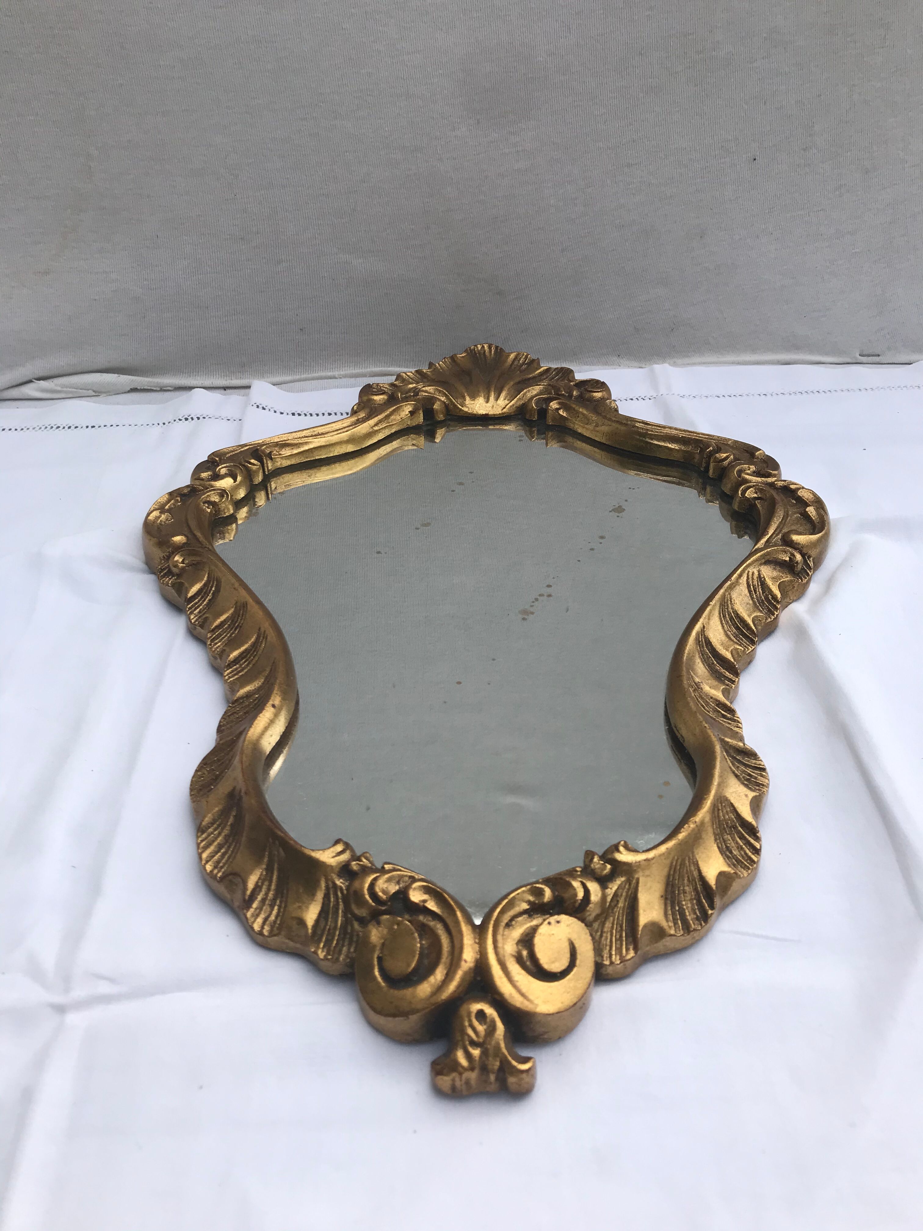 Ancient Mirror Baroque Style A Golden Wood Shell - Vintage Decoration Glass 31x47cm