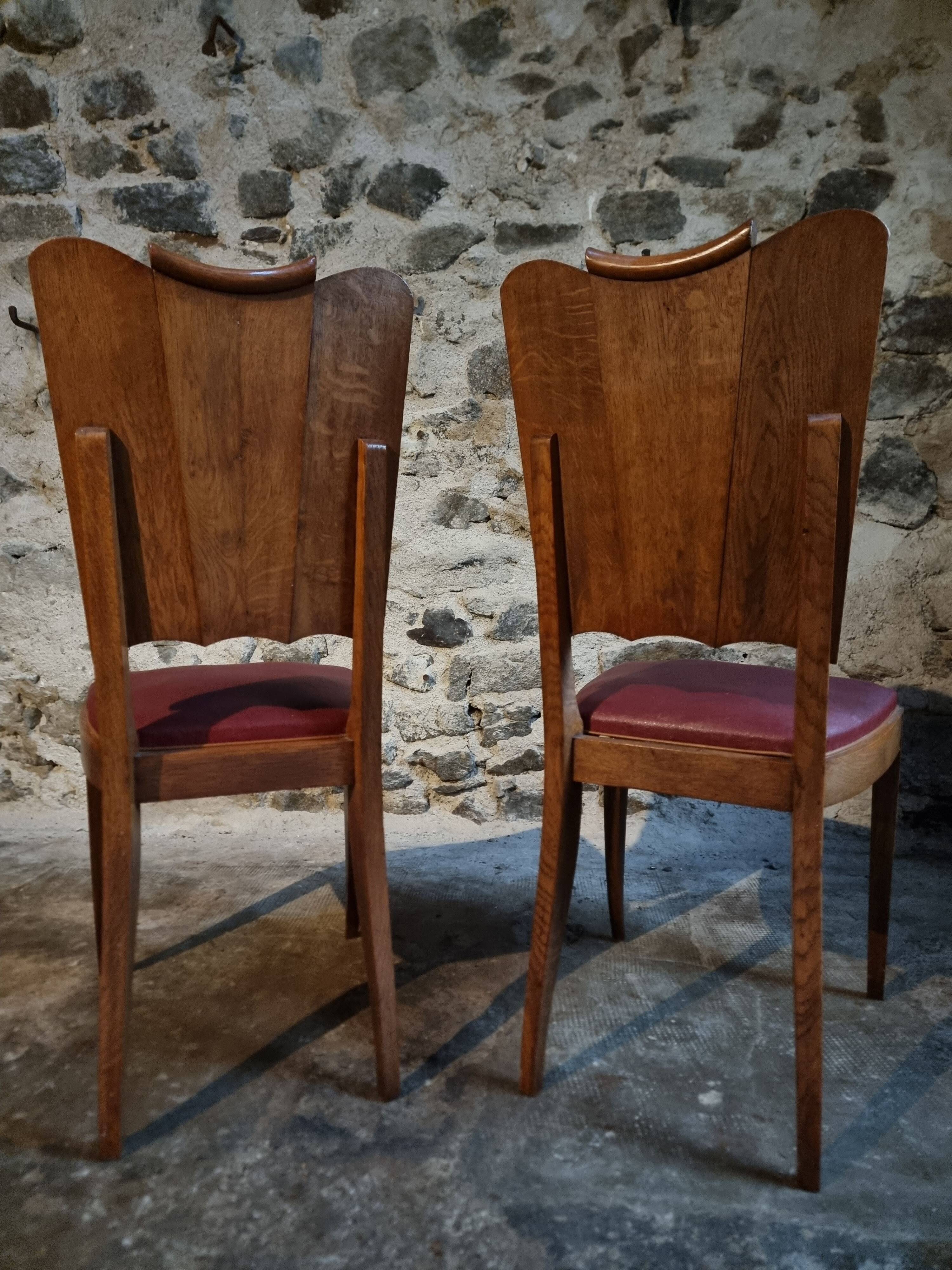 Art Deco dining chairs in French oak – set of 6, 1930s