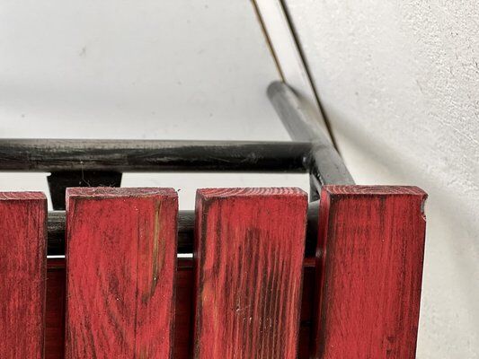 Red industrial pine bench, 1970s