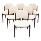 Set of six hardwood chairs by Arne Vodder for Sibast with white textile upholstery.
