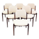 Set of six hardwood chairs by Arne Vodder for Sibast with white textile upholstery.